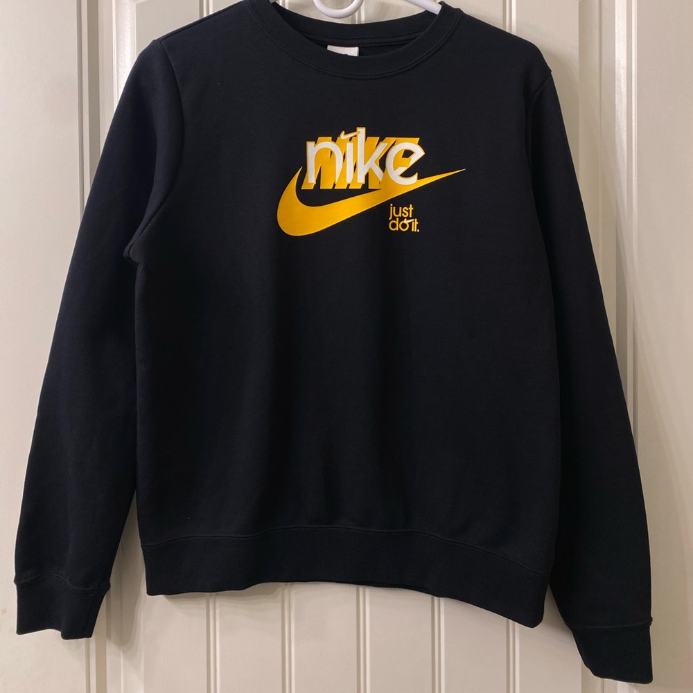 Nike Black Yellow Logo Men's Pullover Sweatshirt Crew Neck Size S